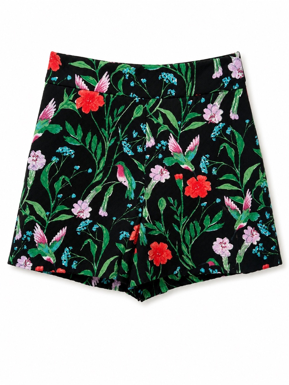 Kate Spade Black Floral & Hummingbird High-Waist Shorts